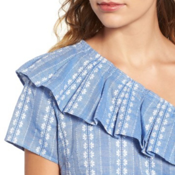 NWT Anthropologie One Shoulder Chambray Ruffle - Picture 6 of 8